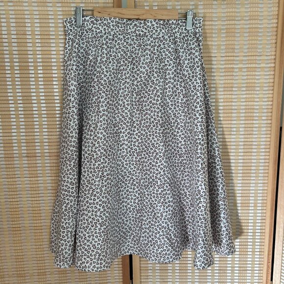 Vintage Circle Skirt Brown Leaf Print Polyester Elastic Waist M - Picture 2 of 9